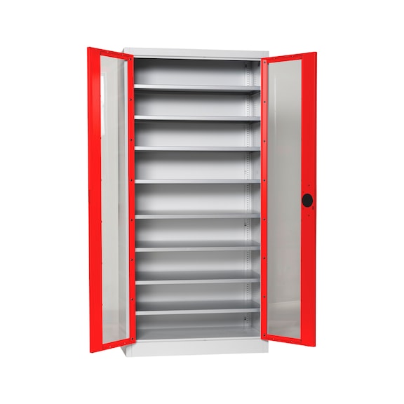 Wing door cabinet, depth 500 mm with viewing windows - WNGDRCAB-WNDW-SLB-FB520-RAL3020