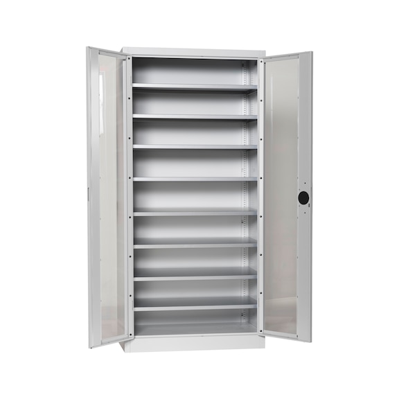 Wing door cabinet, depth 500 mm with viewing windows - WNGDRCAB-WNDW-SLB-FB520-RAL7035