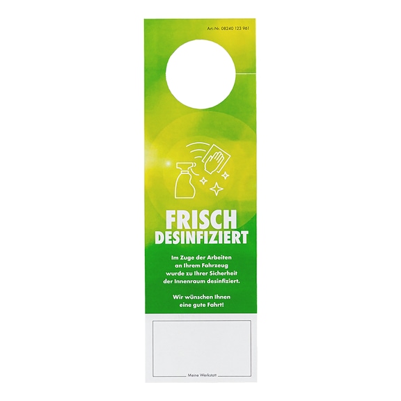 Rearview mirror tag after disinfection - TAG-INFO-REARVIEW-DISINF-W3CM