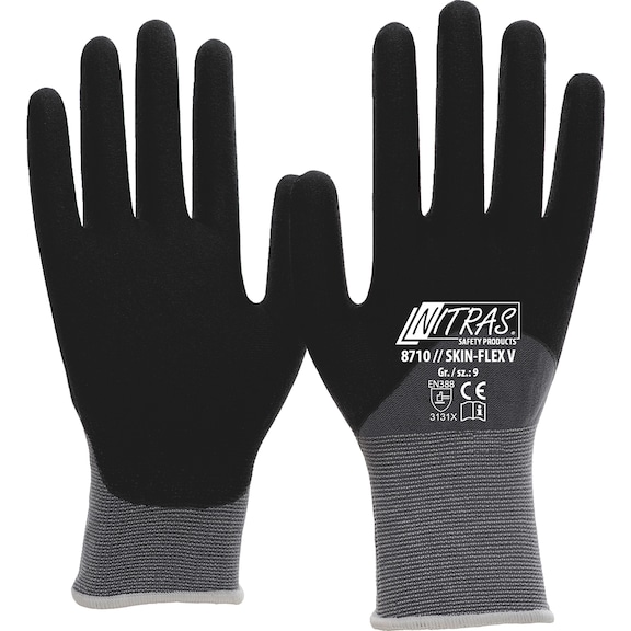 Protective glove, knitted and coated Nitras 8710 Skin Flex V