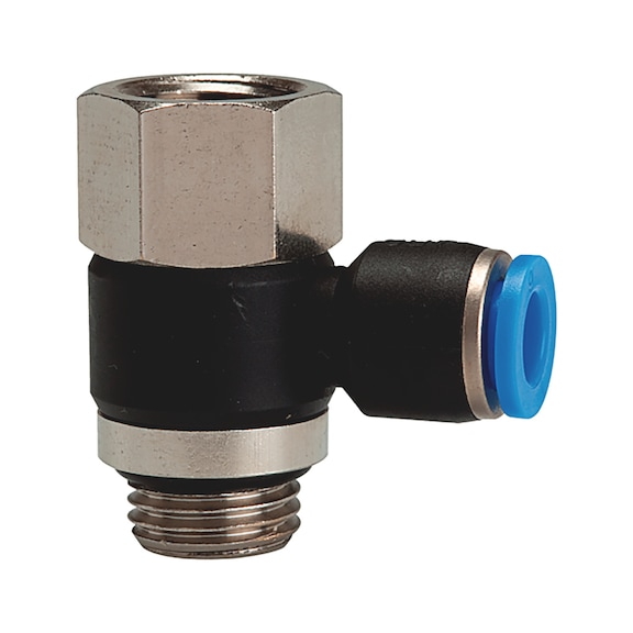 L-shaped push-in fitting with male and female thread - 1