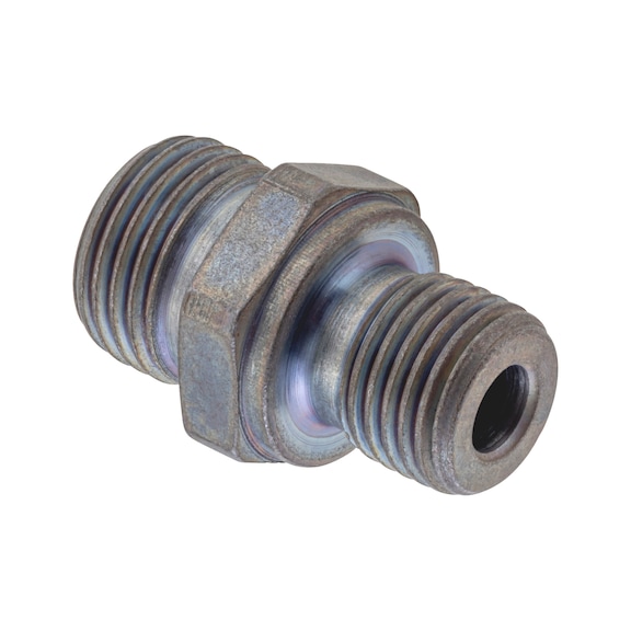 Straight male fitting ISO 8434-1, zinc-nickel-plated steel, BSPP male thread with metallic sealing edge, shape B - 1