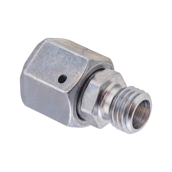 Adjustable straight sealing cone reducer fitting ISO 8434-1, zinc-nickel-plated steel, cutting ring connection with o-ring - 1