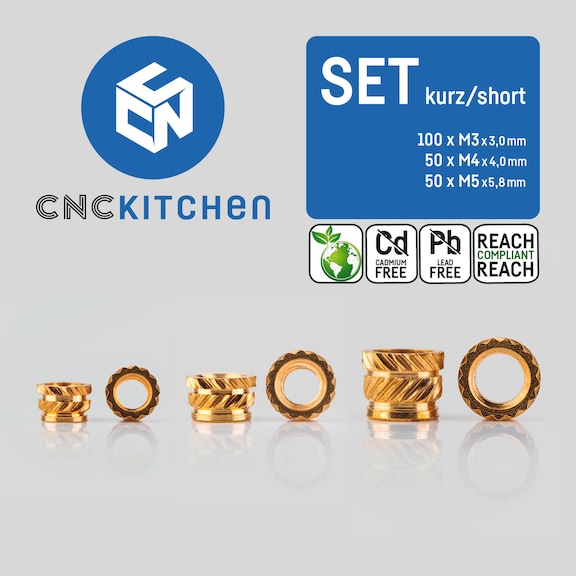 Original CNC Kitchen short thread insert set 200 pieces - THRINRT-SET-SHORT-M3/M4/M5 (200 PCS)