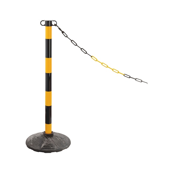 Plastmasas barjeras stabs ar pamatni barjeras ķēdēm - BARJERA-PLA-H93CM-MELNS/DZELTENS