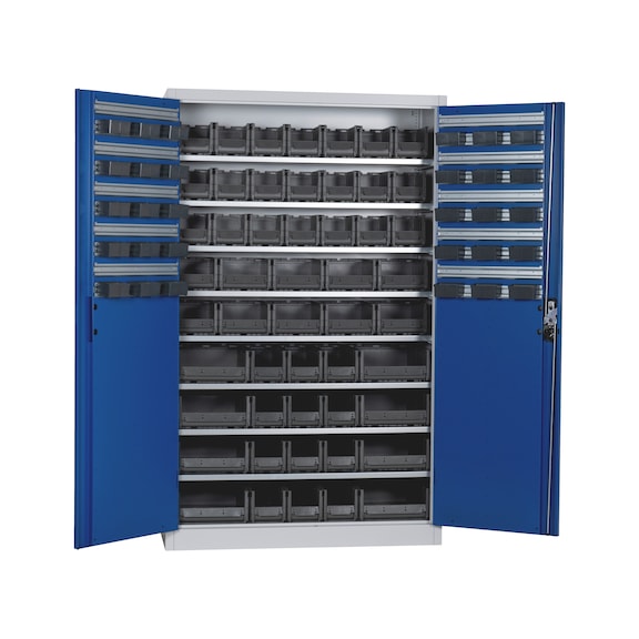 Armoire &agrave; portes articul&eacute;es, profondeur 500 mm Avec bo&icirc;tes de rangement du syst&egrave;me W-SLB, taille 1, 2, 3 et 4 - WNGDRCAB-STRG-SLB-FB514-BOX-RAL5010