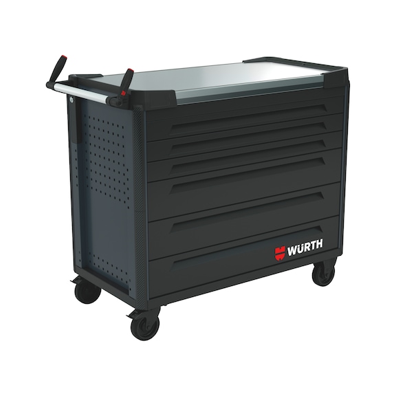 ULTIMATE 12.8 system workshop trolley with high-grade steel worktop - WRKSHPTRLY-ULTI-12.8-SST-6DRWR-R7016-FS