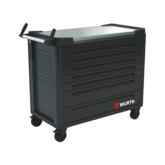 System-Werkstattwagen ULTIMATE 12.8 mit Edelstahl-Arbeitsplatte - WRKSTWG-ULTI-12.8-EDST-7SL-RAL7016-FS