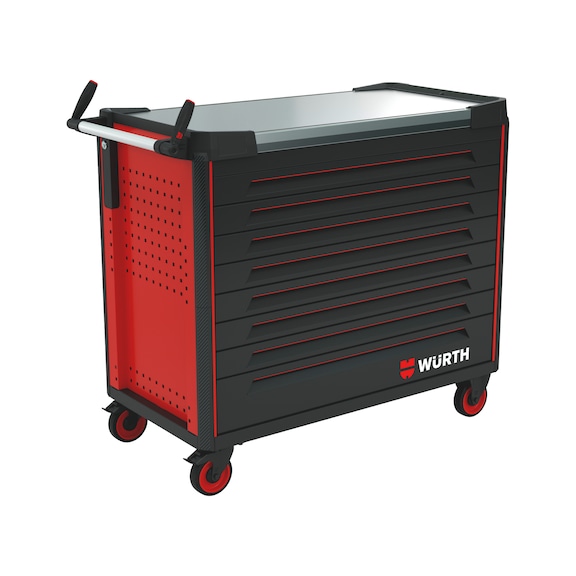 System-Werkstattwagen ULTIMATE 12.8 mit Edelstahl-Arbeitsplatte - WRKSTWG-ULTI-12.8-EDST-8SL-RAL3020-FS