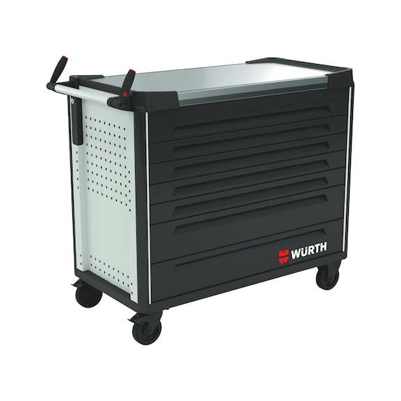 System-Werkstattwagen ULTIMATE 12.8 mit Edelstahl-Arbeitsplatte - WRKSTWG-ULTI-12.8-EDST-7SL-RAL7035-FS