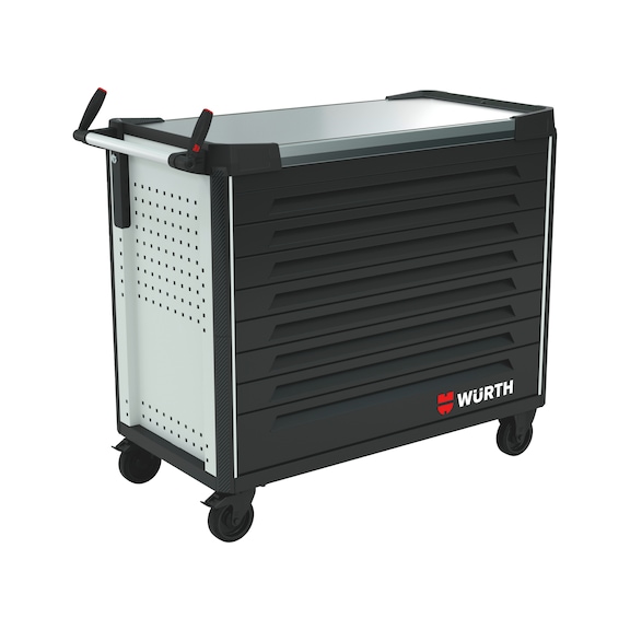 System-Werkstattwagen ULTIMATE 12.8 mit Edelstahl-Arbeitsplatte - WRKSTWG-ULTI-12.8-EDST-8SL-RAL7035-FS