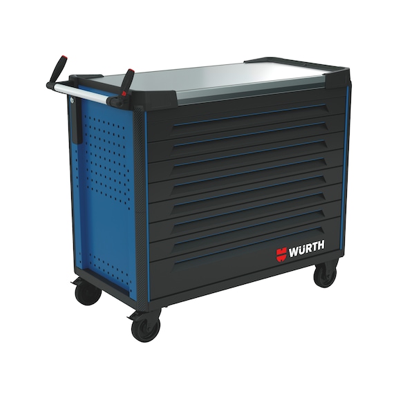 System-Werkstattwagen ULTIMATE 12.8 mit Edelstahl-Arbeitsplatte - WRKSTWG-ULTI-12.8-EDST-8SL-RAL5010-FS