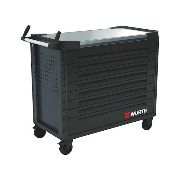 Servante d'atelier du système ULTIMATE 12.8 avec plan de travail en acier de qualité supérieure - WRKSHPTRLY-ULTI-12.8-SST-8DRWR-R7016-FS