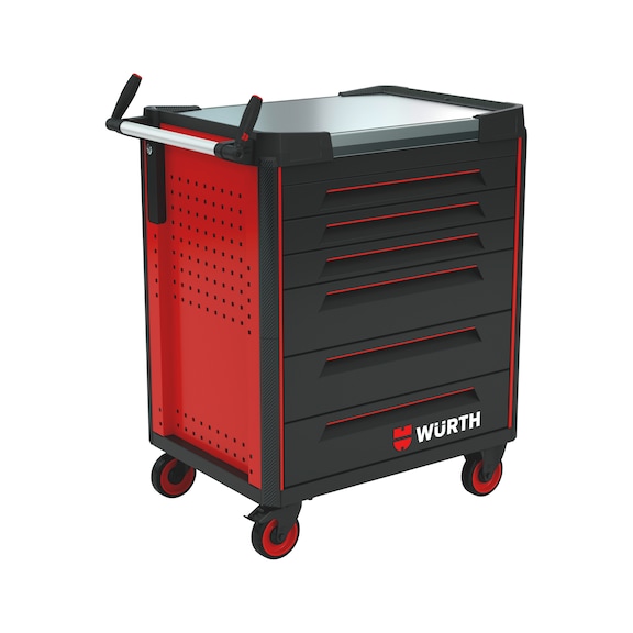 Servante d'atelier du syst&egrave;me ULTIMATE 8.8 avec plan de travail en acier de qualit&eacute; sup&eacute;rieure - WRKSHPTRLY-ULTI-8.8-SST-6DRWR-RAL3020-FS