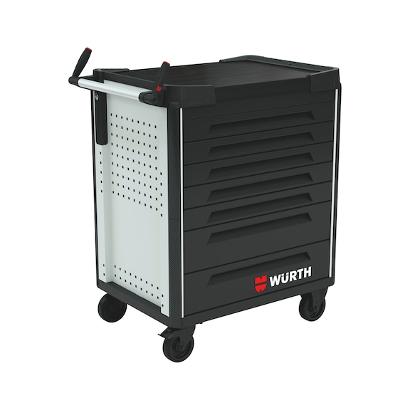 ULTIMATE 8.8 system workshop trolley with wooden worktop - WRKSHPTRLY-ULTI-8.8-WO-7DRWR-RAL7035-FS