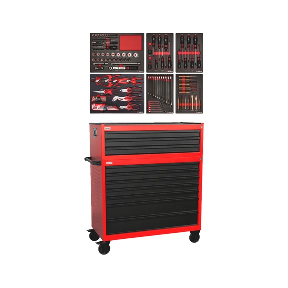 Bestykket værkstedsvogn WE 12.8 - VÆRKSTEDSVOGN WE12.8 RØD M. 128 DELE
