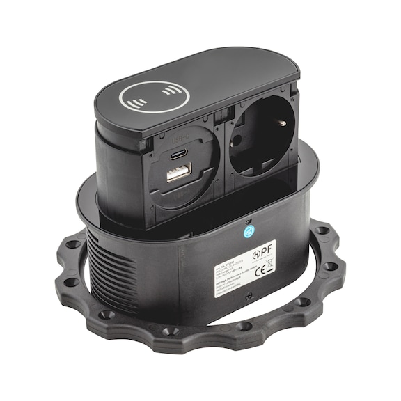 Einbausteckdose EST-10 - STEDO-TI-EST10-1XSHTZK-2XUSB-1XQIC-SCHW