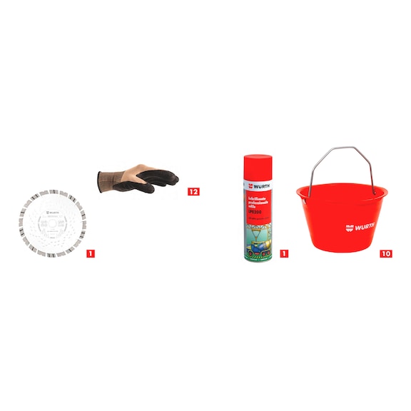 Kit disco da taglio, secchio, DPI, chimica 