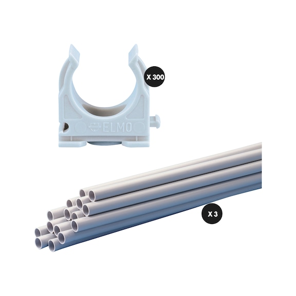 Kit de tubes IRL Ø20/25 mm et clips-tubes - 302 pcs