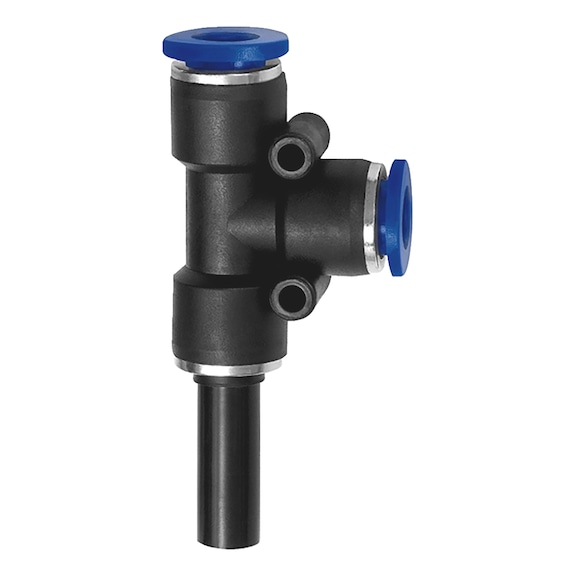 Push-in T-connector blue series with plug-in nipple, L-shaped, reducing - 1
