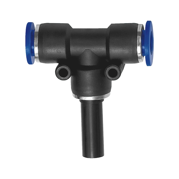 Push-in T-connector blue series with plug-in nipple, reducing - 1