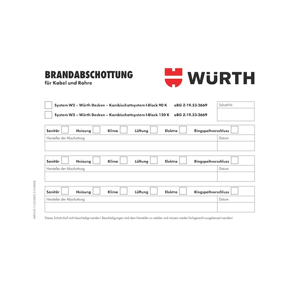 Fire partition marking plate for cables, pipes and electrical lines - MRKPLT-I-BLOCK