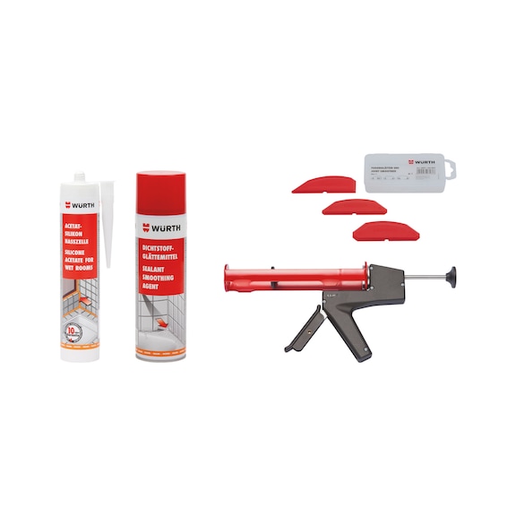 Silicone acetate bathroom with cartridge gun 9 pieces - SILSEAL-ACE-WETROOM-SET-9PCS