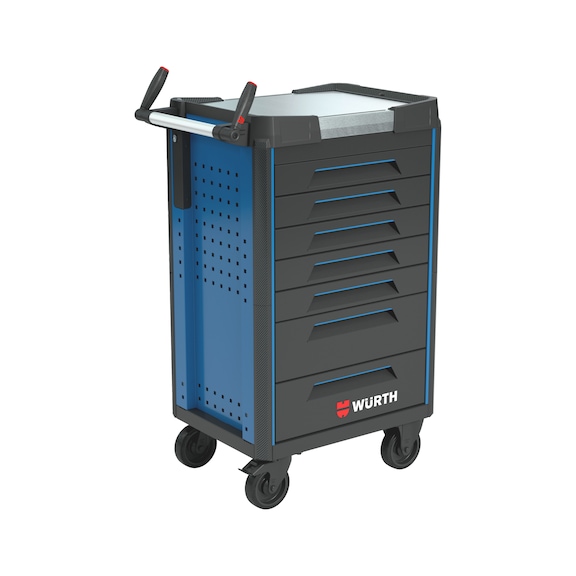 System-Werkstattwagen ULTIMATE 8.4 mit Edelstahl-Arbeitsplatte - WRKSTWG-ULTI-8.4-EDELST-7SL-RAL5010-FS