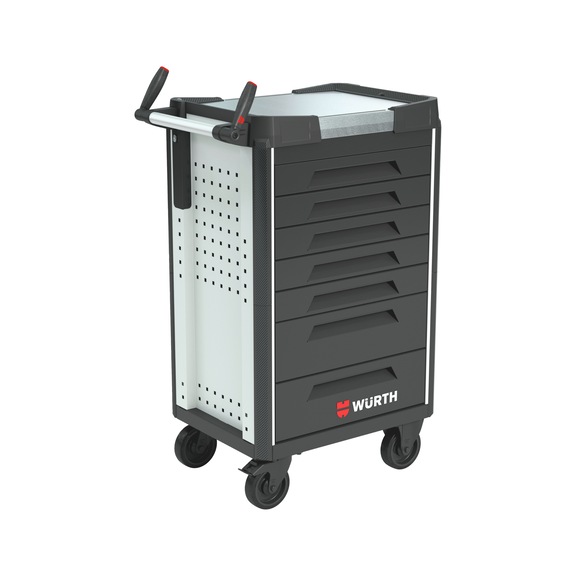 System-Werkstattwagen ULTIMATE 8.4 mit Edelstahl-Arbeitsplatte - WRKSTWG-ULTI-8.4-EDELST-7SL-RAL7035-FS