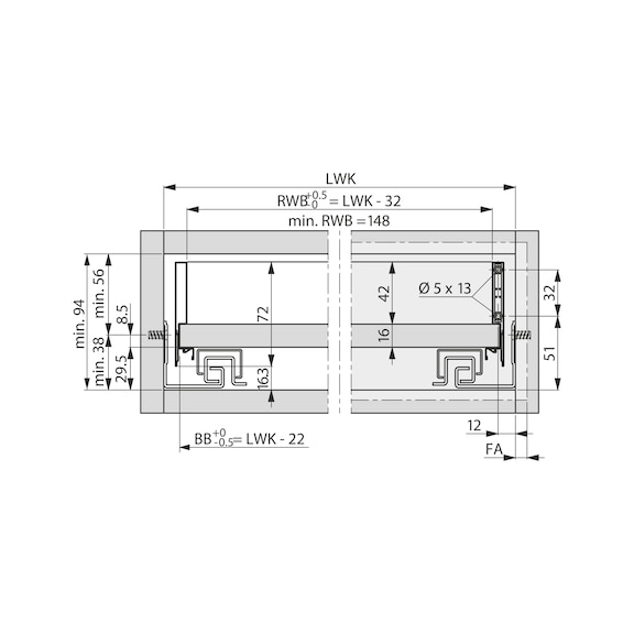 VIONARO V8 Schubkasten H72 Komplett-Set - ZARGSYS-VION-SET-V8-ICE-H72-40KG-NL300