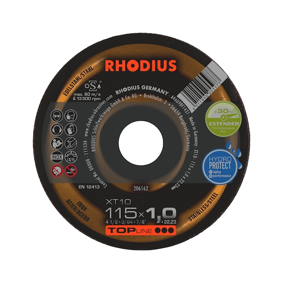 Cutting disc f. stainless steel/steel Rhodius XT10 - CUTDIS-RHODIUS-206258-TH1,5-B22,23-D150