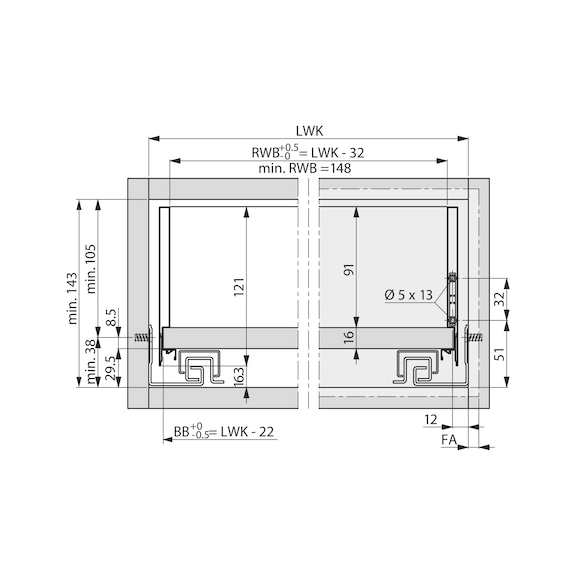 VIONARO V8 Schubkasten H121 Komplett-Set - ZARGSYS-VION-SET-V8-ZIRK-H121-70KG-NL500