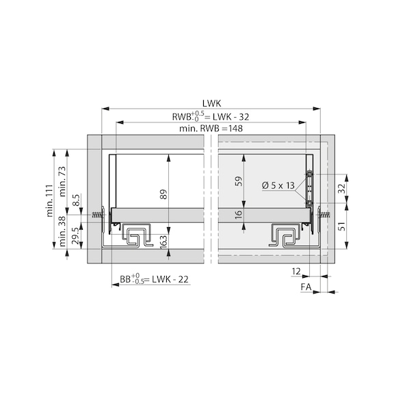 VIONARO V8 Schubkasten H89 Komplett-Set - ZARGSYS-VION-SET-V8-ICE-H89-40KG-NL600