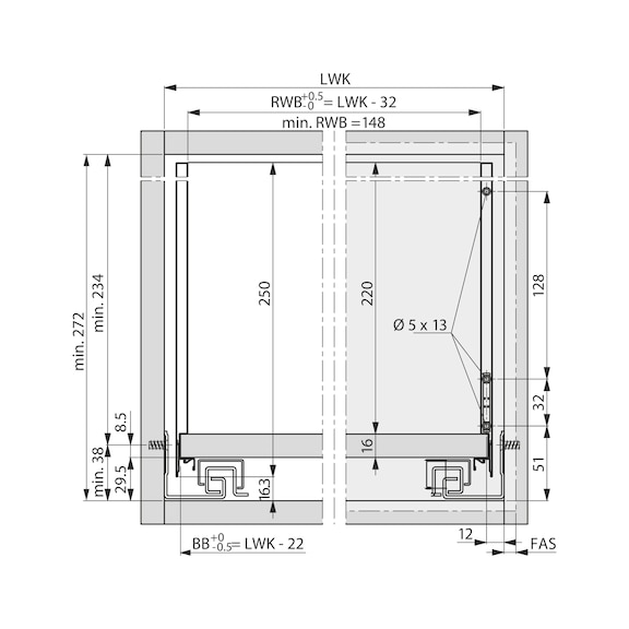 VIONARO V8 Frontauszug H250 Komplett-Set - ZARGSYS-VION-SET-V8-ZIRK-H250-70KG-NL500