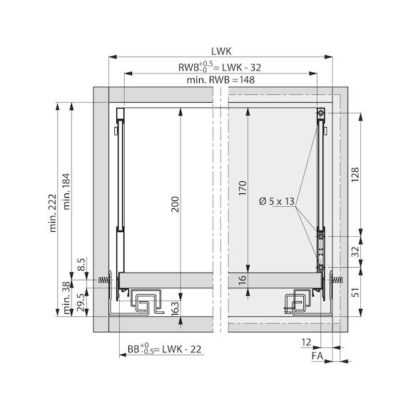VIONARO V8 Crystal Frontauszug Komplett-Set - ZARGSYS-VION-SET-V8-ICE-CRYS-70KG-NL600