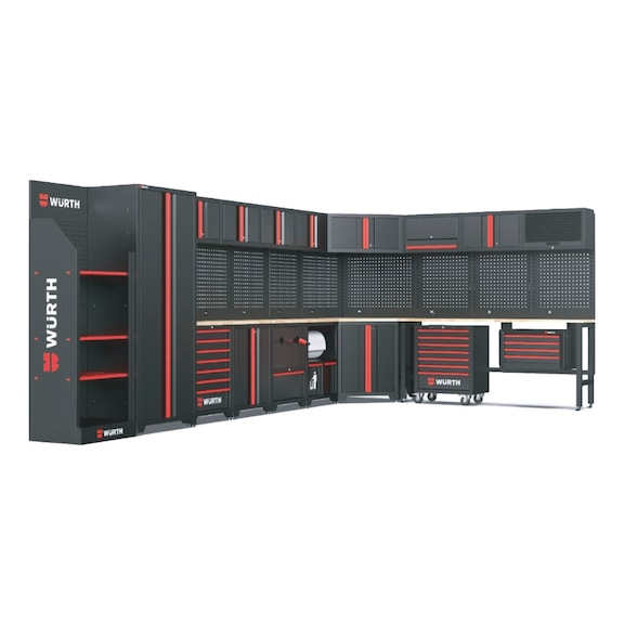 Professional Workshop Storage System with Modular Cabinets and Rubberwood Worktop - WRKSTAUSST-SET-BLACK-22PCS