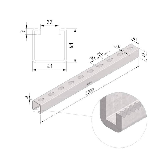Draagprofiel SP41-41-25-6 Trayco - DRAAGPROFIEL-SP41-41-25-6-UG