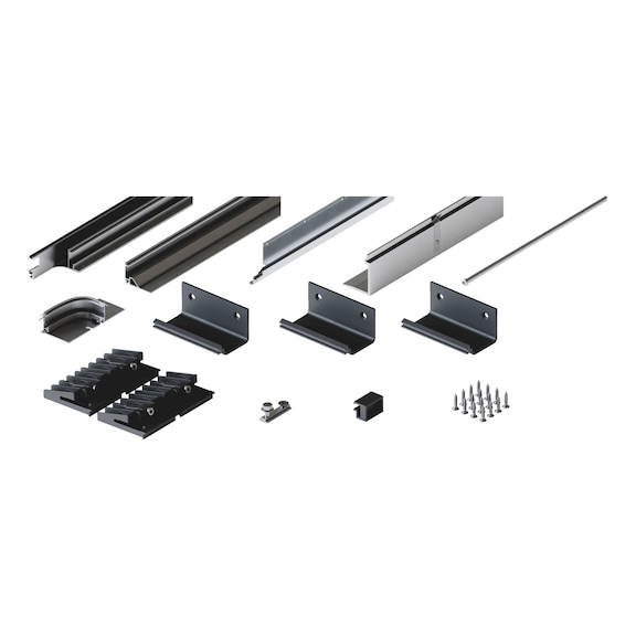 Schienen-Set f&uuml;r 2 T&uuml;ren f&uuml;r Falt-Einschiebet&uuml;rbeschlag HAWA-Folding-Concepta III - SHN-SET-FOLD-CONCEPTA3-2T-RE-SILBERF
