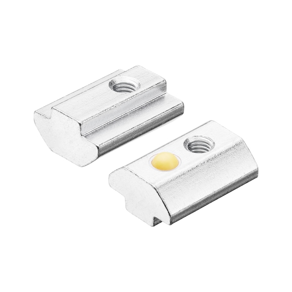 Steel slot nut with colour-coded spring ball - SLNUT-ST-(ZN)-YELLOW-M5-22X17X9,6MM