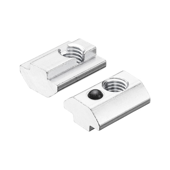 Steel slot nut with colour-coded spring ball - SLNUT-ST-(ZN)-BLACK-M8-22X17X9,6MM