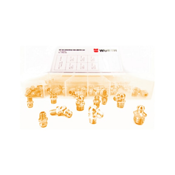 Set de graseras cincadas amarillas, 115 piezas - ESTUCHE BÁSICO DE GRASERAS 115 PZAS