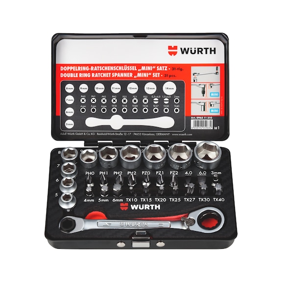 Sada mini račňových obojstranných očkových kľúčov 31 ks - MINI SADA S RACNOU 31KS