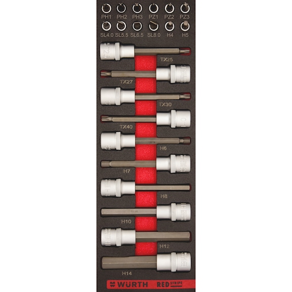 Bit 1/4 inch and 10mm set 2.4.1 22pcs REDSTRIPE - SET DE HERRAMIENTAS DADO CORTO 22 PIEZAS