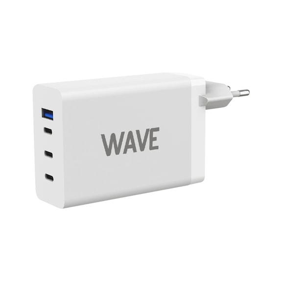 Wave 20W mains charger USB C + USB A - PWRPLG-3XUSB-C-USB-A-WHTE-100W