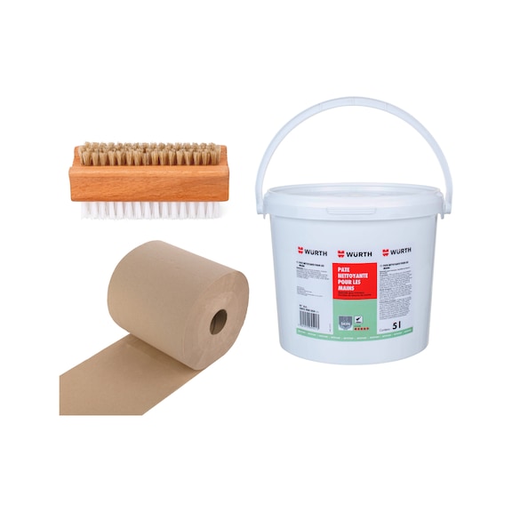  LOT NETTOYAGE MAINS Compos&eacute; : brosses, p&acirc;te nettoyante et bobines nettoyage