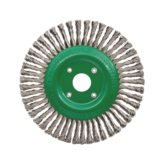 Steel wire brush disc, stainless steel LESSMANN - RDBRSH-AG-SST-D150-WRED0,5-6X22,2MM