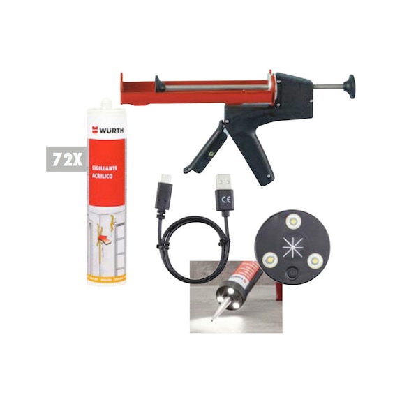 Kit sigillante acrilico bianco con pistola e lampada