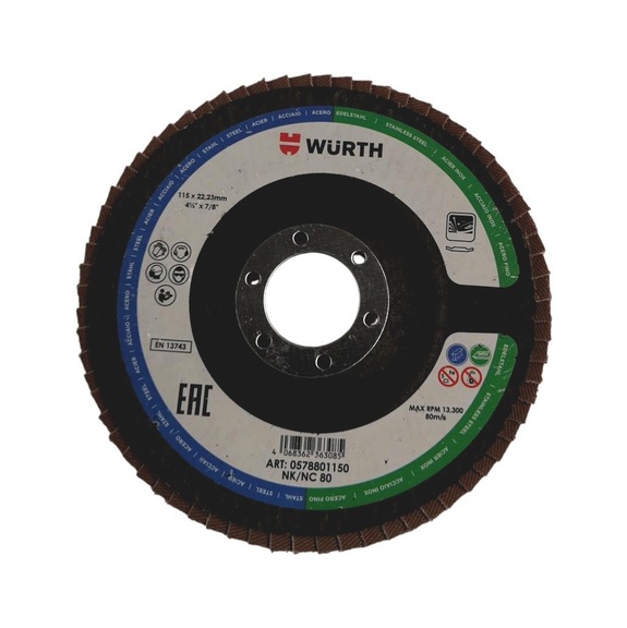 Corundum lamella flap disc STANDARD SERIES - FLPDISC-DOMED-BR22-G60-D115