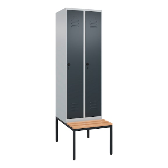 Garderobenspind mit Sitzbank 2 Abteil - SPND-STZBNK-600MM-2ABTEIL-RAL7016