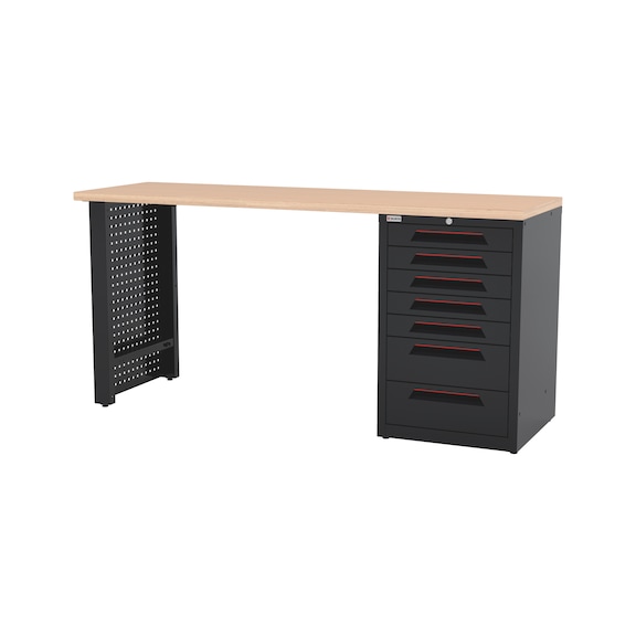Werkbank CRAFT mit 1 Fu&szlig; und Schubladenschrank - WRKBANK-1FU-SHRNK-7SL-2000-H953-BCH